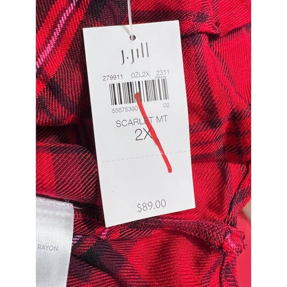 J. Jill Button-Front Plaid Tunic Top Scarlet Red Multi Size 2X NWT - Picture 6 of 6